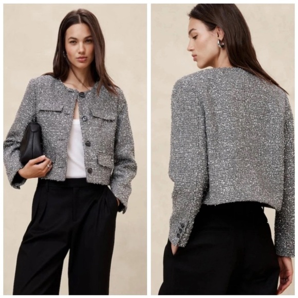 Banana Republic Jackets & Blazers - Banana Republic Blazer Women's Small Metallic Tweed Jacket Lined Gray Silver